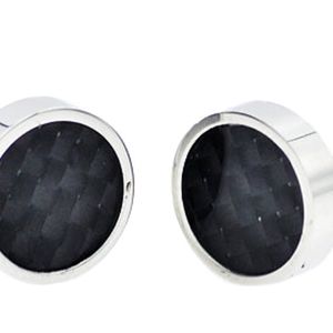Mens 9mm Stainless Steel Earrings With Black Carbon Fiber